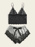 Romantic Sheer Black Lace Bralette and Blush Satin-Finish Shorts Sleep Set