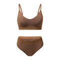 Chocolate Brown Alternating Sheer Stripe Seamless Triangle Bralette and Cheeky Hipster Panty Set