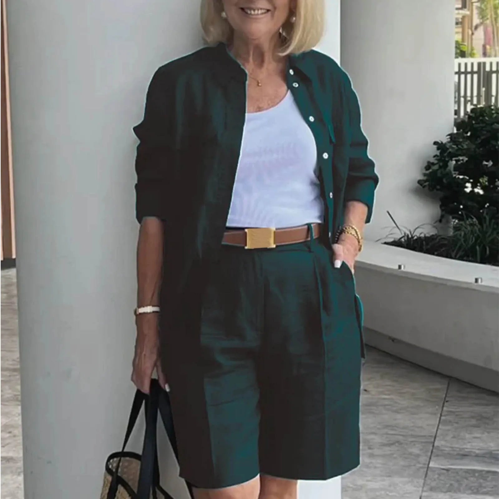 Women's Zip Front Cardigan and Shorts Co-Ord Set Relaxed Summer Outfit