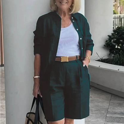 Women's Zip Front Cardigan and Shorts Co-Ord Set Relaxed Summer Outfit