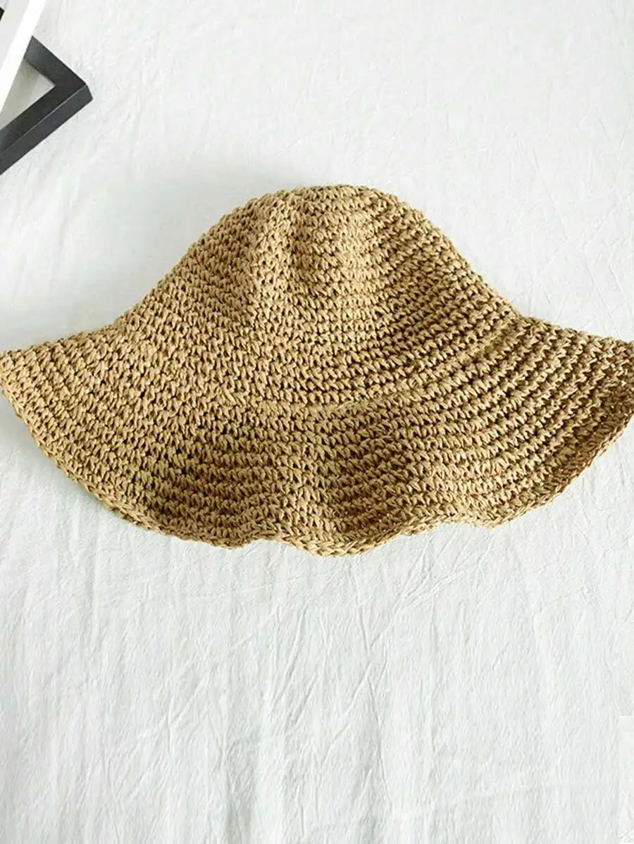 Foldable Boho Straw Sun Hat with Wide Brim for Beach Vacations and Outdoor Style