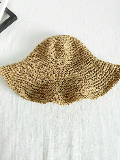 Foldable Boho Straw Sun Hat with Wide Brim for Beach Vacations and Outdoor Style