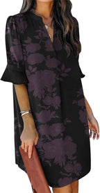 Oversized V-Neck Mini Dress with Ruffle Sleeves Contemporary Casual Streetwear Style