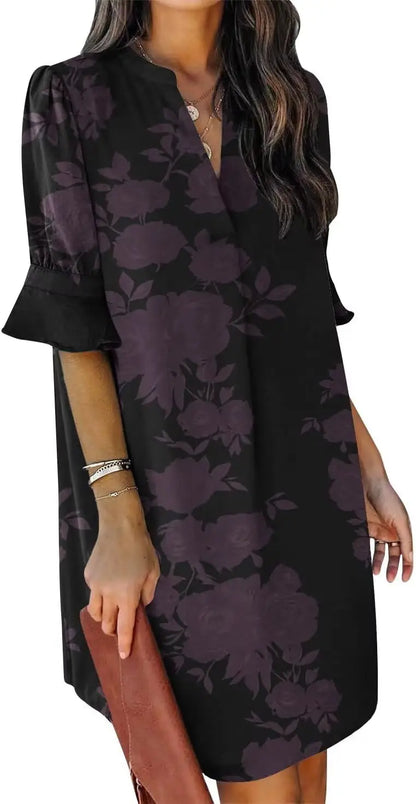 Oversized V-Neck Mini Dress with Ruffle Sleeves Contemporary Casual Streetwear Style