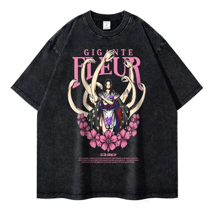 Vintage Anime-Inspired Floral Manga Streetwear Oversized Cotton Graphic T-Shirt