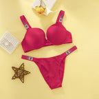Statement Crystal Strap Push-Up Bra and Matching Embellished Thong Set