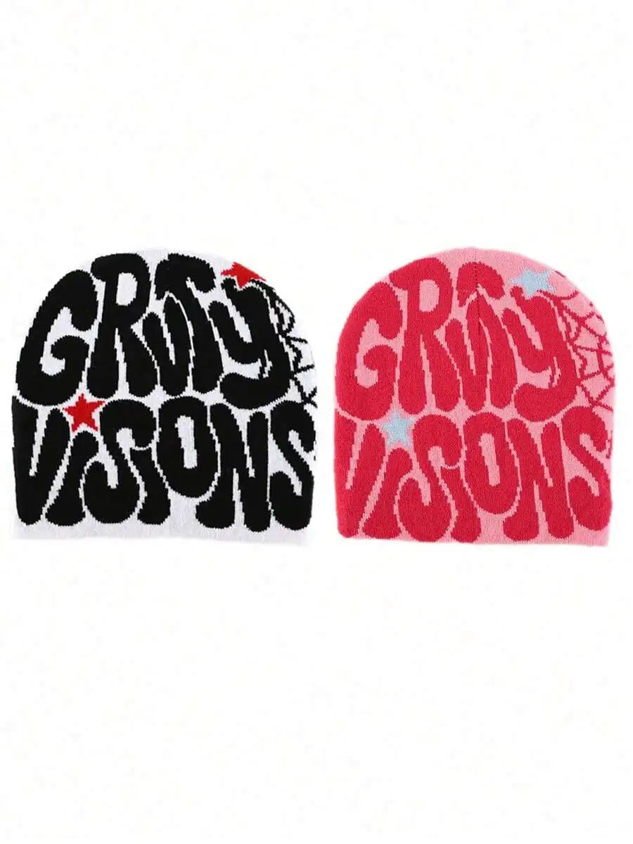 Bold Typography Acrylic Knit Beanie for Contemporary Streetwear Winter Casual Everyday Fashion Style