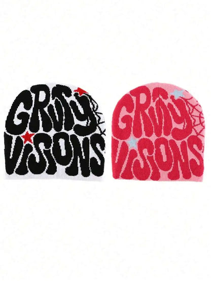 Bold Typography Acrylic Knit Beanie for Contemporary Streetwear Winter Casual Everyday Fashion Style