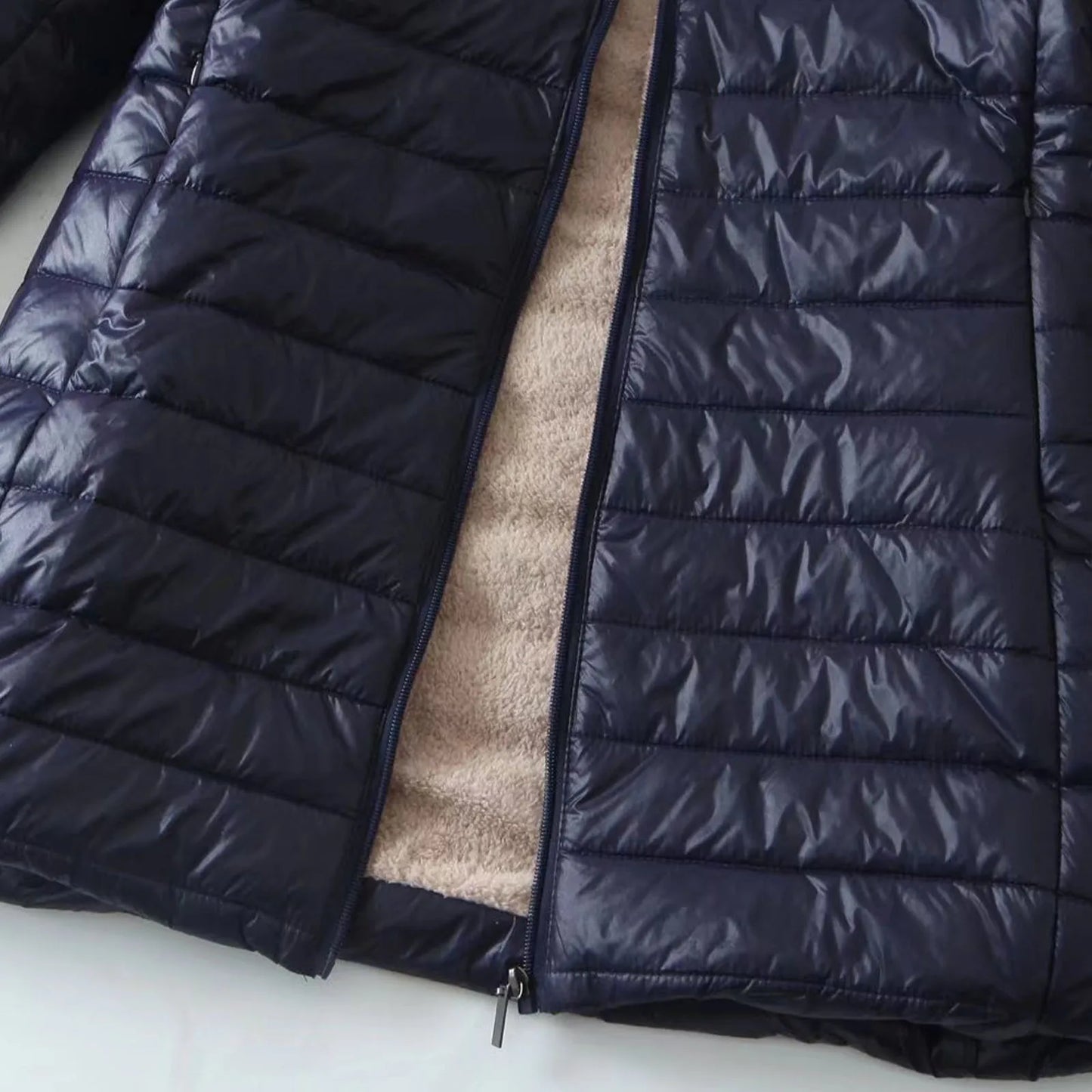 Women's Hooded Quilted Fleece Lined Zip Jacket for Warm Everyday Streetwear Layering