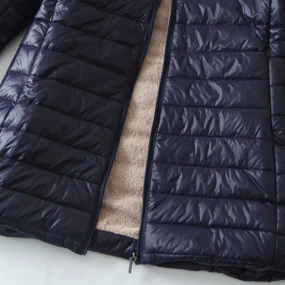 Women's Hooded Quilted Fleece Lined Zip Jacket for Warm Everyday Streetwear Layering