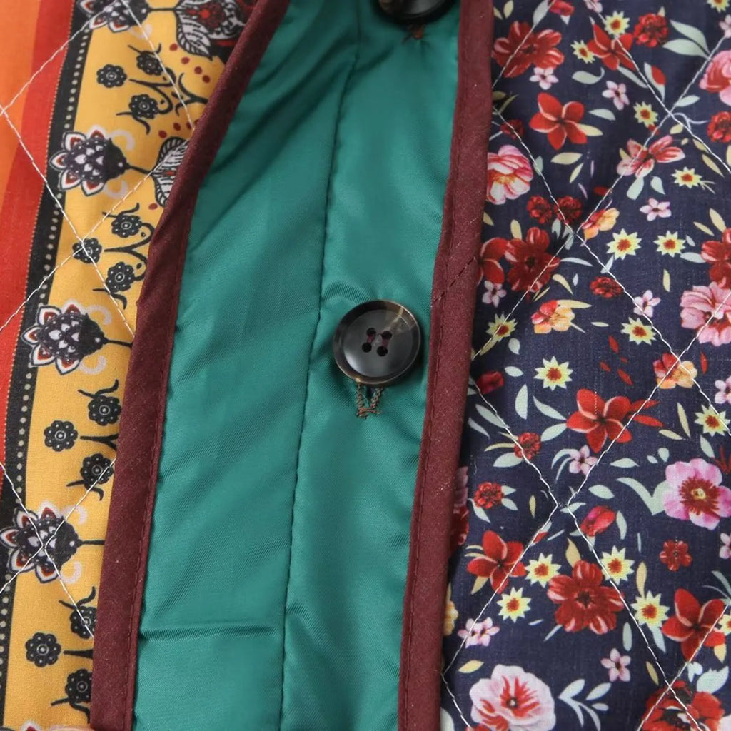 Women's Quilted Patchwork Padded Jacket Relaxed Casual Winter Hooded Outerwear Coat