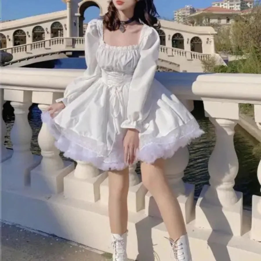 Anime Gothic Puff Sleeve Mini Dress with Dark Romantic Aesthetic