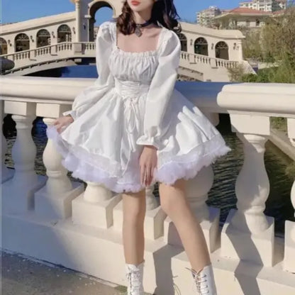 Anime Gothic Puff Sleeve Mini Dress with Dark Romantic Aesthetic
