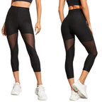 Mesh Panel Calf Length Leggings High Waist Active Alternative Fashion Bottoms