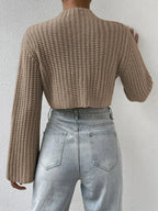 Women's Mock Neck Cropped Knit Sweater With Flared Sleeves