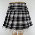 Plaid Tiered Ruffle Mini Skirt Lace Trim Gothic Inspired Alternative Bottom