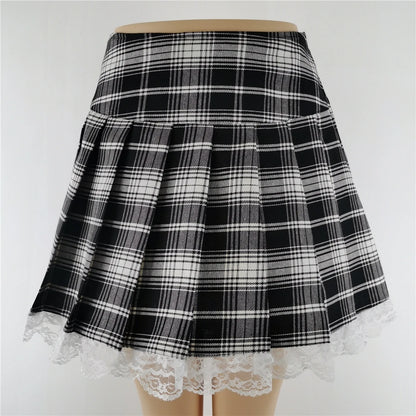 Plaid Tiered Ruffle Mini Skirt Lace Trim Gothic Inspired Alternative Bottom