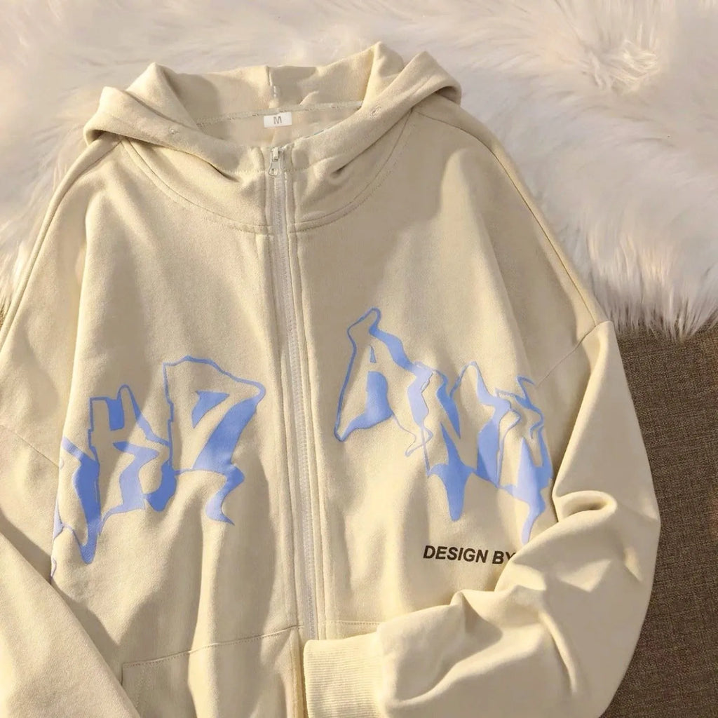 Phantom Script Anime Oversized Fleece Streetwear Zip Hoodie