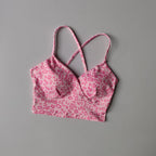 Playful Cherry Print Longline Sports Bra with Criss-Cross Open Back