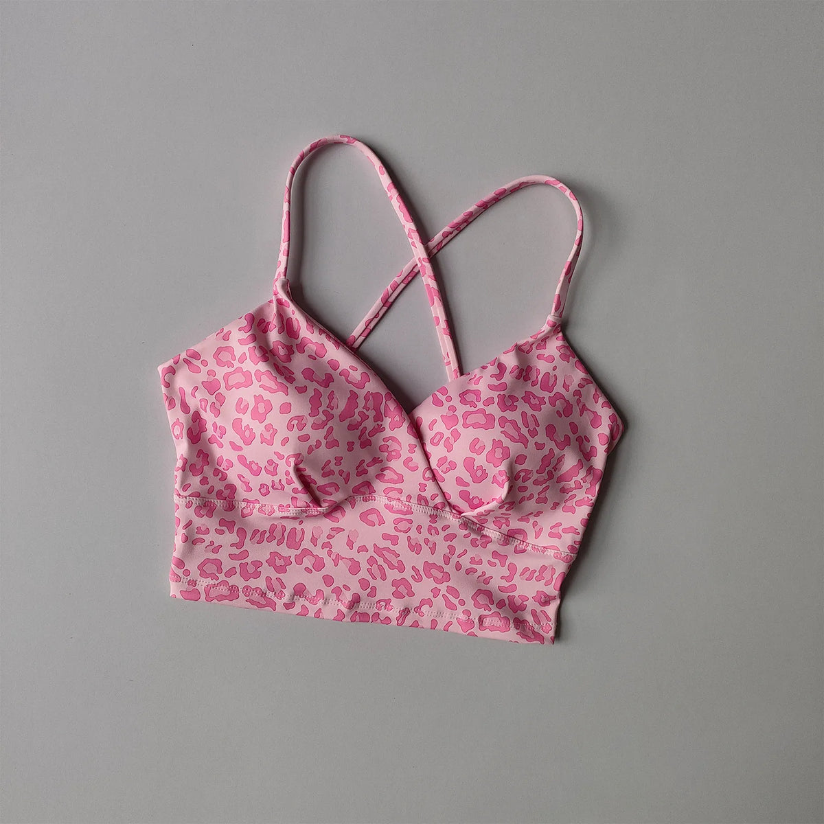 Playful Cherry Print Longline Sports Bra with Criss-Cross Open Back