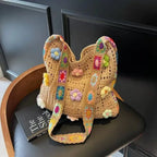 Open Knit Tote Shoulder Bag with Large Capacity Casual Design