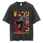 Retro Anime Action Oversized Vintage Wash Streetwear Graphic T-Shirt
