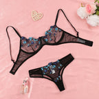Purple Floral Embroidered Lingerie Set with Detailed Underwire Bra and Matching Brief