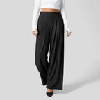 Women's Low Rise Loose Palazzo Pants with Pleated Front and Pocket Casual Streetwear Style