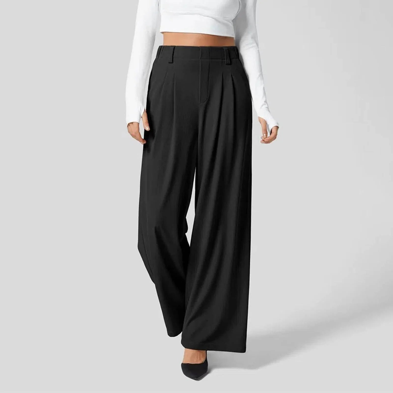 Women's Low Rise Loose Palazzo Pants with Pleated Front and Pocket Casual Streetwear Style