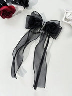 Gothic Mesh Bow Hair Clip With Cross Charm Alternative Statement Accessory