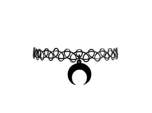 Crescent Moon Tattoo Choker for Witchy Gothic Alternative Fashion Styling