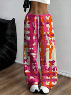 Abstract Print Wide Leg Sweatpants with Elastic Waist Relaxed Casual Streetwear Style