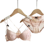 Embroidered Floral Lace Front-Closure Bra and Matching Low-Rise Brief Set with Strappy Back Details