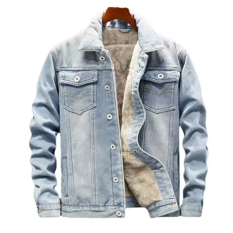 Fleece Lined Denim Jacket with Relaxed Fit Contemporary Streetwear Outerwear