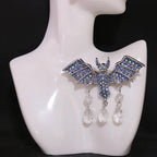 Vintage Gothic Bat Wing Brooch with Crystal Drop Statement Accent