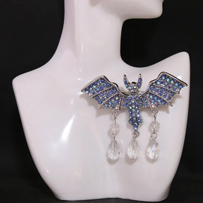 Vintage Gothic Bat Wing Brooch with Crystal Drop Statement Accent