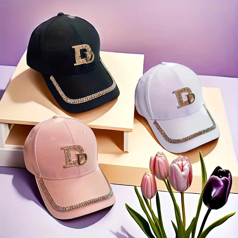 Rhinestone Embellished Baseball Cap Adjustable Curved Brim Fashion Streetwear Hat