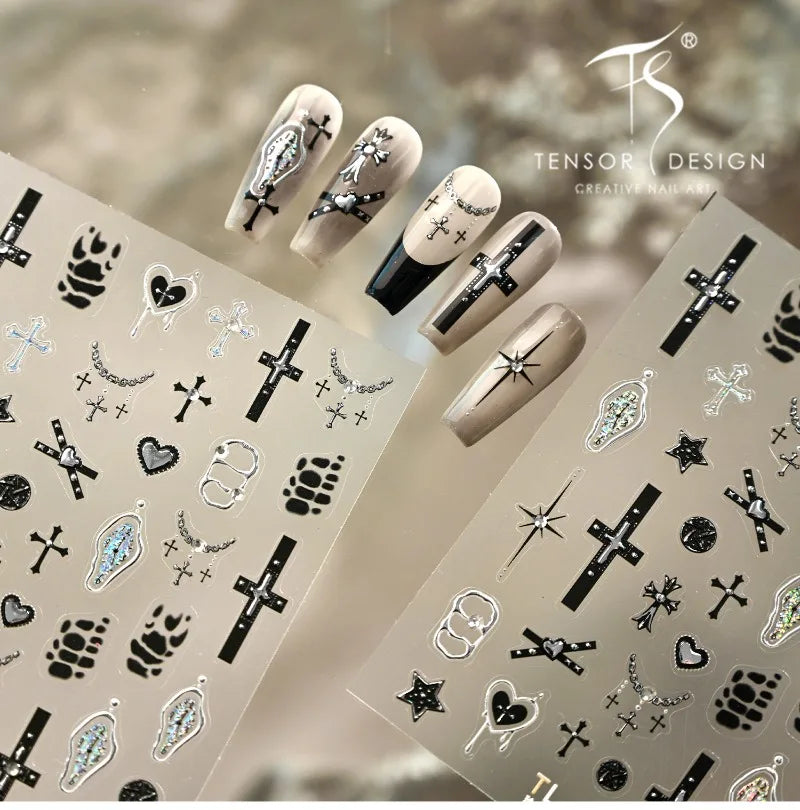 Gothic Cross Nail Art Sticker Set for Alternative Statement Manicure Styling