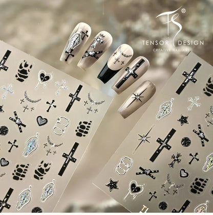 Gothic Cross Nail Art Sticker Set for Alternative Statement Manicure Styling
