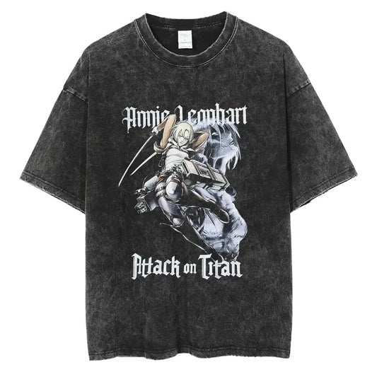 Anime Manga-Style Tactical Warrior Graphic Vintage Oversized Streetwear Cotton Tee