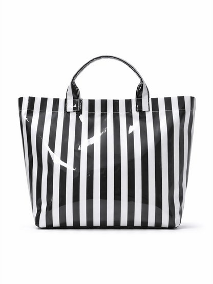 Striped Waterproof Tote Bag with Large Capacity Beach and Travel Design