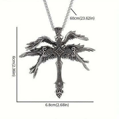 Vintage Gothic Angel Wing Cross Pendant Necklace for Alternative Statement Styling