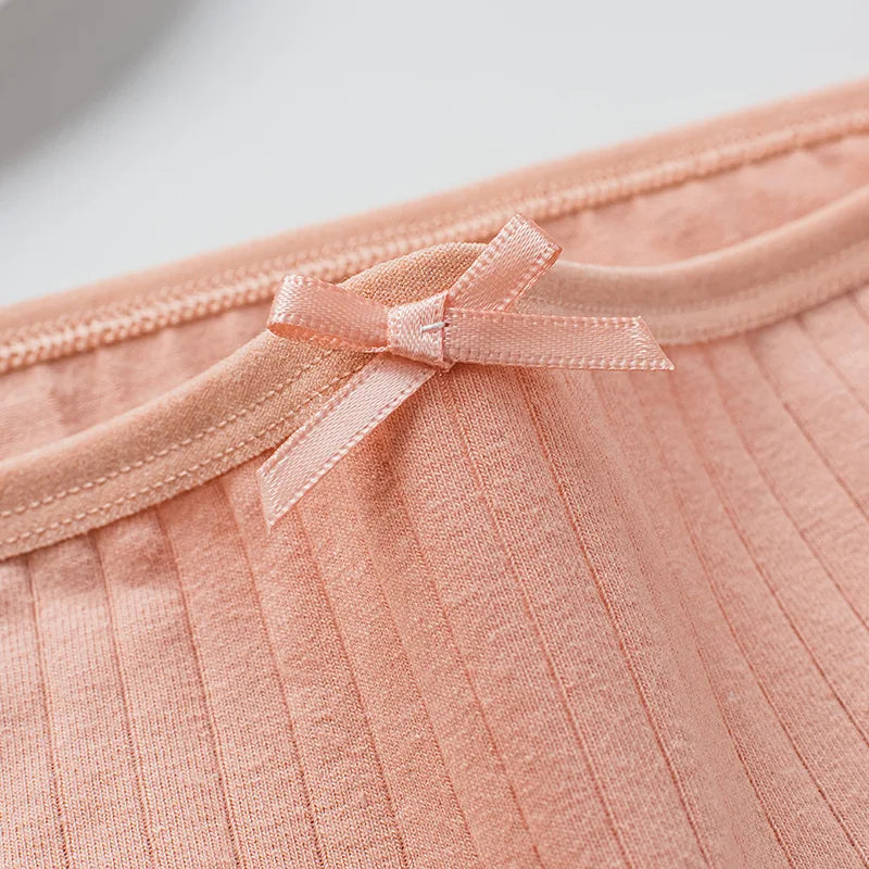 Seven-Piece Ribbed Cotton Blend Mid-Rise Brief Set with Bow Detail