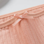 Seven-Piece Ribbed Cotton Blend Mid-Rise Brief Set with Bow Detail