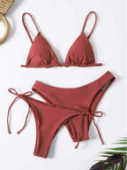 Solid White Three-Piece Triangle Bikini Set with Side-Tie Details