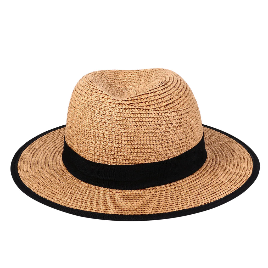 Roll-Up Straw Fedora Hat with Wide Brim for Beach Travel and Everyday Summer Style