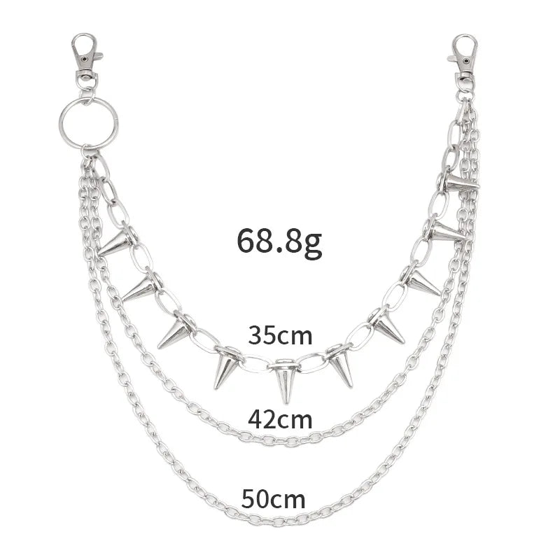 Layered Spike Chain Wallet Accessory for Punk Gothic Streetwear Styling