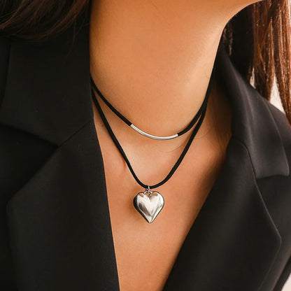 Layered Heart Pendant Choker Necklace for Dark Feminine Alternative Style