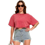 Acid Wash Crop Tee with Relaxed Fit and Vintage Streetwear Appeal