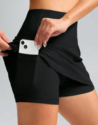 High Waist Performance Skort with Built-In Shorts and Side Pocket